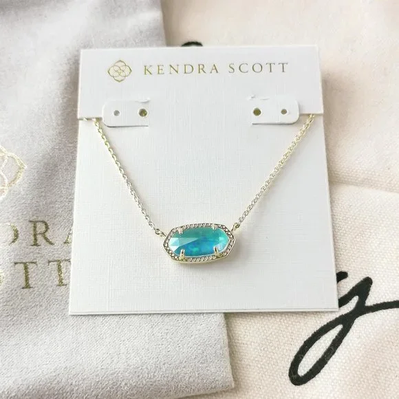 Kendra Scott Pendant Necklace - Elisa Aqua Kyocera Opal Gold - Picture 1 of 3